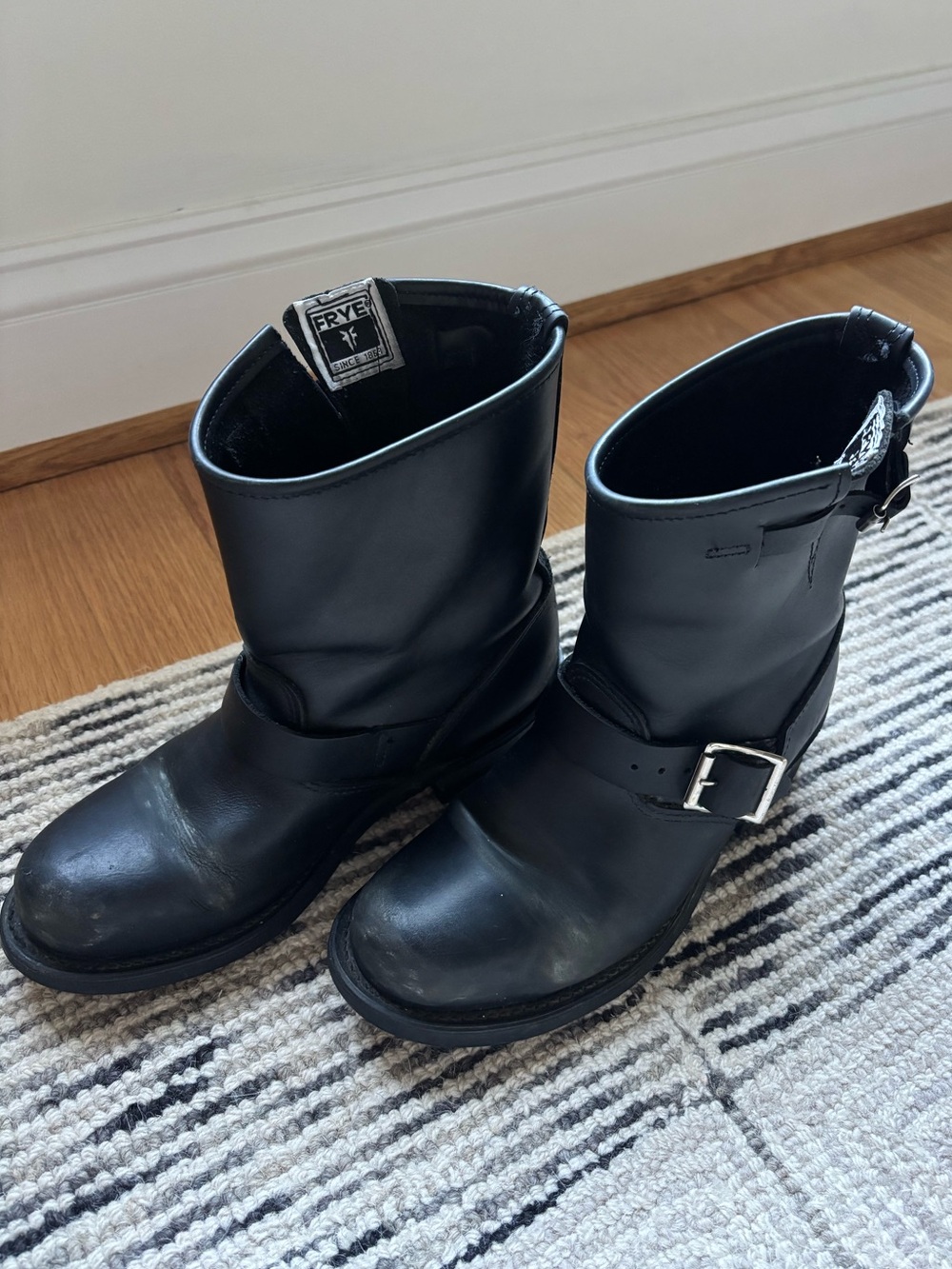 Frye Black Leather Buckle Moto Boots - Women’s
